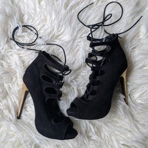 Black Suede with Gold Heel Lace up
